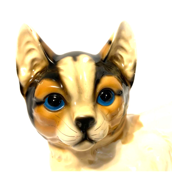 Vintage Harvey Knox Ceramic Calico Cat Blue Eyes Signed - Picture 2 of 15